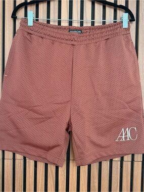 Branded Mesh Athletic Shorts in Rust